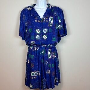 Vintage 90's Maygene Blue‎ Geometric Shirt & Shorts Set Womens Large Made in USA
